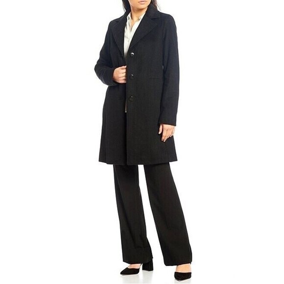 Calvin Klein Single Breasted Cashmere Wool Blend Reefer Coat Black Size 6 $400 - Picture 2 of 15